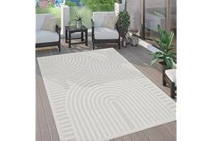 Paco Home Outdoor Teppich Wetterfest Balkon Boho Wohnzimmer Küche Skandinavisch Muster Einfarbig 3D Effekt Modern, Grösse:240x340 cm, Farbe:Creme 4