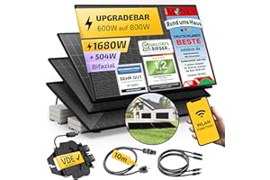 Solakon 1680W Balkonkraftwerk 1600W komplett Steckdose - Inklusive Halterung - Balkonkraftwerk 1000 Watt upgradebarer Wechselrichter 600W - Solaranlage Komplettset mit 4x420W Solarpanel mit 10m Kabel