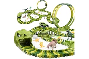 CELMAN Circuit Voiture Enfant - Ensemble de Piste de Course Flexible, Jouet de Dinosaure Créatif avec Nombreux Éléments et Voiture 4x4, Jouet de Dinosaure pour Enfants de 3 à 6 Ans