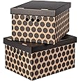 SOFTILLO Pack of 2 Decorative Storage Boxes With Lids Home Office Bedroom Wardrobe Box Organiser Archive Box with Lid Multi-Use General Storage Archive Box with Lid Stylish Set Large Black Dots