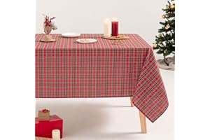 GAMUSI Nappe de table rectangulaire de Noël en tissu à carreaux rouge fil doré pour table à manger décoration de Noël 140 x 300 cm Couleur rouge