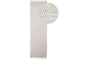 ‎CARPETFINE carpetfine Flickenteppich Kelim Chindi Uni Läufer Weiß 70x200 cm, handgewebt | Fleckerlteppich aus Baumwolle für Wohnzimmermit Fransen
