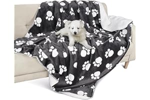 Pawsee Paw Print impermeabile coperta per cani, Pet Pee Proof Fleece Sherpa Throw Blanket per divano divano letto protezione, lavabile reversibile Furniture Protector Cover, 150 x 130 cm