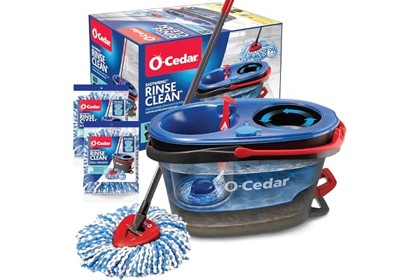O-Cedar EasyWring mikrofibergolvrengöringssystem, sköljsäker snurrmopp och hink + 2 extra påfyllningar, RC + 2 påfyllning