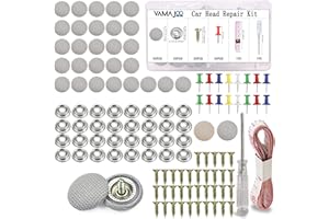 VAMAJOO Kit Riparazione Cielo Auto Grigio 50Pcs - Puntine per Cielo Auto - Riparazione Cielo Tetto Auto - Bottoni per Cielo Auto - Rivetti per Riparazione Tetto Auto - Incollare Cielo Auto Senza Smontarlo