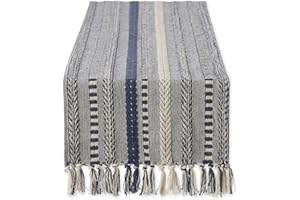 DII Farmhouse Braided Stripe Table Runner Collection, 15x72 (15x77, Fringe Included), French Blue