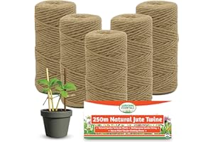 SOL 250m Natural Jute Twine – 2mm Thick Heavy-Duty String for Garden Use, Plant Support, Craft Projects, Tying Bundles, DIY Tasks, Outdoor Binding, Strong Multipurpose Rope in 5 x 50m Rolls
