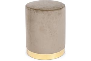Bizzotto Home Pouf in Velluto Colore Tortora con Base Oro Modello Lucilla Diametro 35 x Altezza 40 cm