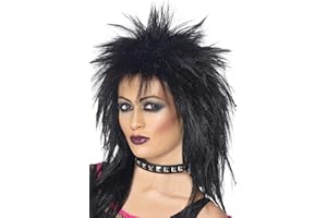 SMIFFY'S Smiffys Peluca de diva del rock, negra, larga corte mullet Halloween
