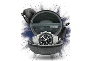 AKIELO Uhrengehäuse – Reise Uhrenbox Reinigungstuch und Geschenkbox – Für Männer und Frauen Armbanduhren und Smart Watch bis 54mm (Holzkohlegraue Ausgabe)