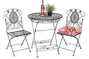 DanDiBo Sitzgruppe Eisen Garten Antik Bistroset AVIS Bistrotisch mit 2 Stühlen klappbar Metall Gartentisch