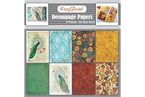 ‎CRAFTREAT CrafTreat decoupage papier für Möbel - Pfauen- und Mohngarten - A4 8 Stück - reispapier decoupage - decoupage papier vintage - Decopatch-Papier - decoupage kleber - scrapbooking papier