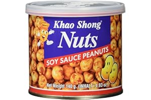 ‎KHAO SHONG Khao Shong Erdnüsse mit Sojasauce, knackige Erdnüsse mit würziger Sojasoße überzogen, knusprige Nüsse, salziger Snack für unterwegs, (1 x 140 g Dose)