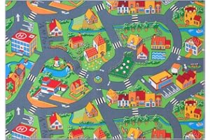 ‎CARPET STUDIO Carpet Studio Teppich Kinderzimmer 140x200cm, Kinderteppich, Spielteppich Straße Jungen & Mädchen, Teppiche für Babyzimmer, Schlafzimmer & Spielzimmer, Antirutsch, 30°C waschbar - Little Village