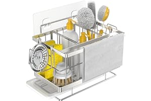 Damita - Soporte Estropajo Fregadero Cocina, Soporte Esponja Acero Inoxidable Fregadero de Cocina, Organizador de Fregadero, con Bandeja de Drenaje para Almacenamiento encimera baño, Plateado