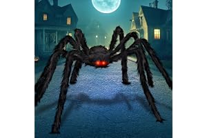 JOYIN 6,5 fot Halloween-hårig spindel utomhusdekorationer, ljusupplysta LED-ögon, läskig jättespindel, fejkad stor spindel med hårigt utseende, dekorativa spindelrekvisita för Halloween