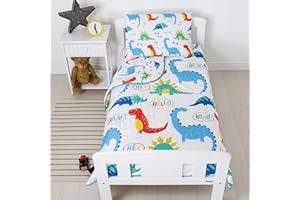 REST EASY SLEEP BETTER Rest Easy Toddler Cot Bed Coverless Duvet Bedding | Reversible Coverless Quilt, Pillow & Pillowcase | Washable Duvet | Perfect For Travelling & Sleepovers (Junior 4 tog, Dinosaur)