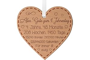 BLAZING EAGLE DESIGNS 4th Anniversary Gift for Couples 4th Wedding Anniversary Gifts for Him and Her Anniversary Gift for Husband 4 Years Anniversary Wooden Heart Hanging with Engraving Memory for Wife