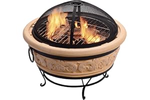 TEAMSON HOME Peaktop - Braséro d'extérieur 68 cm rond à motifs imbriqués à bois HR26303AA-S