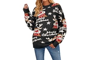 Yihelian Womens Sweatshirt Merry Christmas Letter Printing Top Ladies Cute Elk Graphic printed Pullover Long Sleeve Crew Neck Blouse