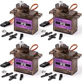 Miuzei Servo Motor Metal Gears 4 Pieces RC 9G Micro Servo 180 Degree Mini Motor for Arduino Model Arm Robot Airplane 1/10 1/8