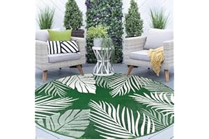 Cekene Tapis d'extérieur Terrasse Rond 240cm Imperméable Tapis de Sol Exterieur Plastique Tapis de Jardin Pliable Résistant aux intempéries aux UV Tapis pour Extérieur Balcon Plage Pique-Nique