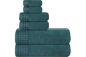 GLAMBURG Ultra Soft 6er-Pack Baumwoll-Handtuch-Set, enthält 2 übergroße Badetücher 70 x 140 cm, 2 Handtücher 40 x 60 cm und 2 Waschbetten 30 x 30 cm, Umweltfreundlich und 100% recycelbar, Blaugrün