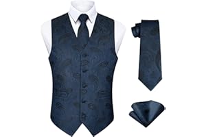 Enlision Gilet da Uomo Elegante Paisley Jacquard Gilet da Abito Cravatta e Fazzoletto Set per Festa Sposa