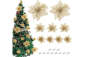 ilauke Stella Di Natale Glitterata 30 Pezzi Fiori Artificiali per la Decorazione Albero di Natale Fiori Glitter di Ornamento Decor, Decorativi per L'Albero di Natale (Oro)