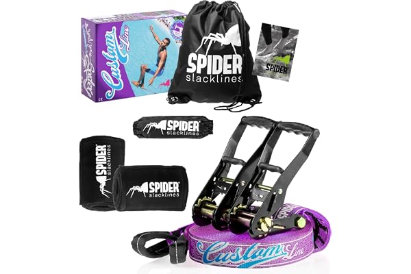 SPIDER SLACKLINE TKSA3 - Kit Slackline Custom - Matériel de Haute qualité pour slackliners avancés ou débutants - Set Complet de Sangle de 25 m de Longueur 2xCliquets