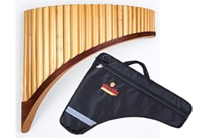 PLASCHKE INSTRUMENTS Plaschke Panflöte Konzert, Holzschuh Design, handgemacht mit Tasche 25 Rohre G-Dur