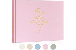 Lanpn Wedding Guest Book with 108 Blank Pages - Elegant Linen Hardcover Guestbook Wedding Reception for Sign in and Photos - Polaroid Guest Book for Wedding Bridal Shower Baby Shower Party (Pink)