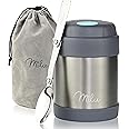 Milu® Thermo Food Flask - 300, 440, 450, 650, 800ml - Stainless Steel Insulated Container - Lunchbox - Jar with Spoon for hot and Cold Food (Grey, 300ml)