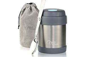 Milu Termo para Comida 300ml, 440ml, 450ml, 650ml, 800ml Taza Aislada, Botella de Acero Inoxidable Aislada para Alimentos, Beber y sopa de los niños de adultos A prueba de fugas Térmico (300ml/Gris)