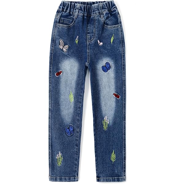 Peacolate 4-8 Ans Printemps Automne Fille Brodé Jeans Pantalons