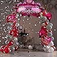 Just Party Set of 35Pcs New Born Baby Girl Welcome Decoration Kit-1 Princess Crown Pink ,2 Star ,2 Printed Round Happy Birthday Princess Foil Balloons,10White 10 Silver & 10 Rosegold Mettalic Balloon