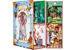 AOSFYORR Book Nook Kit Alice In Wonderland Book Nook Kits for Adults, DIY Dollhouse Booknook Miniature Kit Bookshelf Insert Decorative Bookend Model Kits with LED Light/Human Sensor