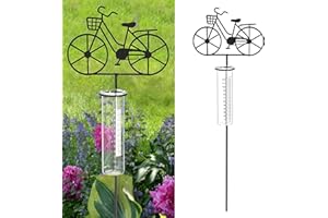 Cepewa Gartenstecker Regenmesser Fahrrad │ 18x90x5,5cm Metall Glas │ Messzylinder Niederschlagsmesser