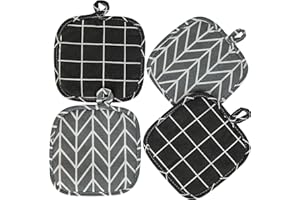 ‎BOZKAA 4er Set Topflappen Baumwolle, 18 * 18cm Hitzebestaendig Topflappen Waschbare Schutzlappe zum Kochen Backen Küchenzubehör - Schwarz und Grau