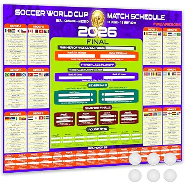 Tableau Mural Hy-Pro Coupe Du Monde 2026 – Format A2, Officiel FIFA – Suivez Tous Les Matchs Et Résultats Chez Vous