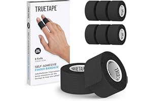 ‎TRUETAPE TRUETAPE Fingerpflaster | 8x Rollen selbsthaftende Pflaster für die Finger (2,5cm x 4,5m) | Tape Verband selbstklebend I Schmutzabweisendes Pflasterband I schmale Haftbandage (Schwarz)
