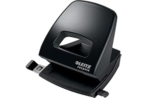 ‎LEITZ Leitz Locher, Für 30 Blatt, Anschlagschiene mit Formatangaben, 100% recyclebar, Umweltfreundlich, schwarz, NeXXt Recycle-Serie, 50030095