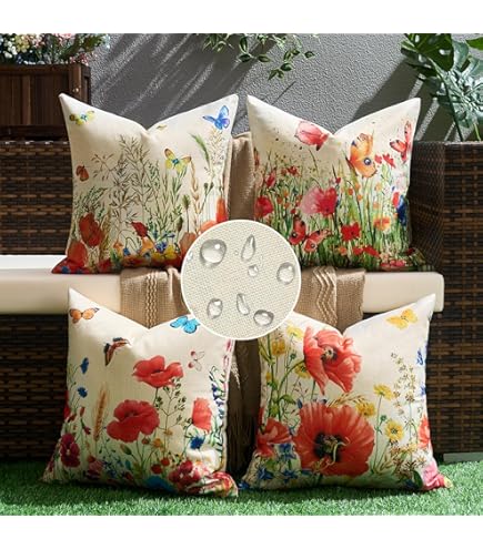 Set Di 4 Copricuscini 80x80 In Lino Con Stampa Foglia Verde - Per Divano, Letto, Soggiorno