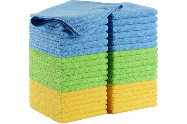 Polyte - 36 Chiffons de Nettoyage en Microfibres - Bleu/Vert/Jaune - 31 x 41 cm