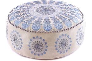 ‎MANDALA LIFE ART Mandala Life ART Blue Pouf Round with Filling Seat Pouf Large Decorist Cosy Large Floor Cushion Boho Pet Bed Oriental Seating Area 100% Cotton 60 x 20 cm
