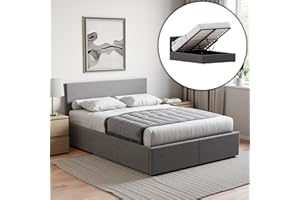 Vida Designs Veronica Double Ottoman Bed – 4ft6 Bed Frame with Modern Lift-Up Storage, Upholstered Fabric Headboard, Dark Grey Linen, Bedroom Furniture (UKFR Certified)