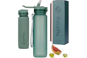 Hydracy Trinkflasche mit Strohhalm und Zeitmarkierung - 1L Wasserflasche - BPA-freie Trinkflasche - Auslaufsichere Sportflasc
