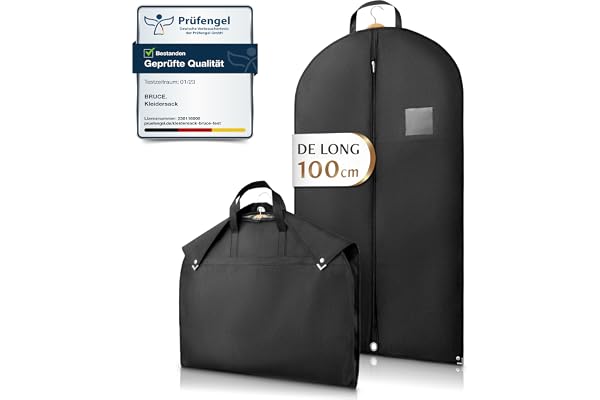 Bruce.® Premium Housse Vetements à Suspendre 100x60cm, Pliable Housse de Rangement Vetement Penderie and Voyage, Idéale comme Housse Costume Homme, Robe de Mariée & Robe Longue, Chemise, ou Manteau