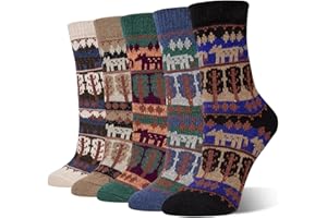 Justay Pucott 5 par skarpet wełnianych, ciepłe skarpety damskie, kolorowe, grube skarpety termiczne, zimowe skarpety z dzianiny dla kobiet, niebieski/beżowy/zielony/czarny/brązowy, 36-41 EU