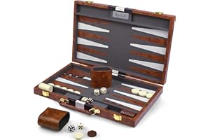 QUEENSELL Grand Jeu De Backgammon pour Adultes - Jeux De Société Classiques pour 2 Joueurs Adultes Et Enfants - Jeu De Backgammon Premium avec Plateau 38 Cm Et 32 Pions dans Étui en Cuir PU De Qualité